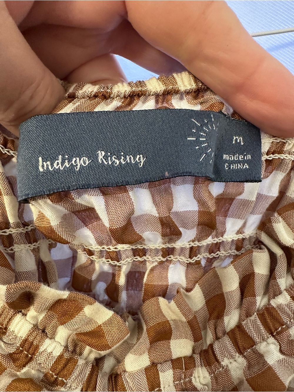 Gingham Ruched Drawstring Crop Top - Brown - Picture 3 of 3